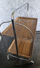 Chrom Dinett Klapptisch Teewagen Rollwagen Servierwagen Palisander Optik 70er J.