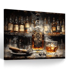 Leinwand Bild Whiskey Zigarre