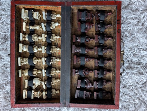 Vintage schachspiel koffer - schachspiel, im