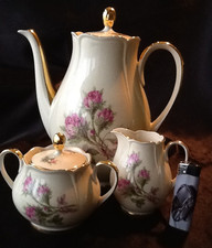 D&R W Bavaria Weissenstadt Elfenbein Moosrose Golddekor Kaffeekern groß 3 Teile