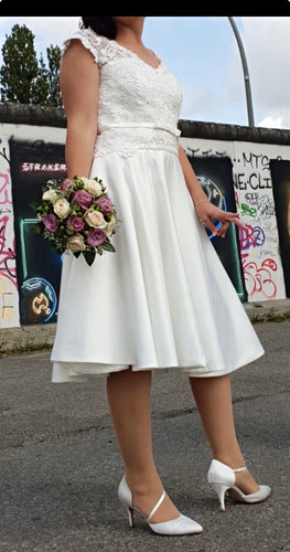 Brautkleid linie kurz spitze - a-linie,