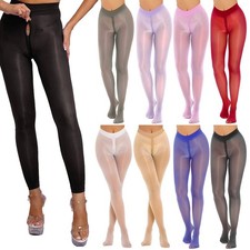 Damen Strumpfhose Glossy Glänzende Leggings mit Reißverschluss Strümpfe  Legging