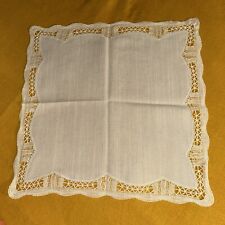 Tischdecke mit Klöppelspitze am Rand  Handarbeit Halbleinen 55x 55 cm