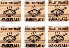 Raclette-Pfännle 6er Set Untersetzer aus Holz Lustige Holzuntersetzer für Raclet