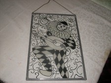Clown schwarz weiss mit Gitarre Bleiverglasung Bild 20 x 30 cm Hintergrund Glas