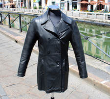 Herren schwarz ledermantel vintage 70s jahre Größe S