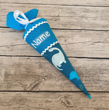 Schultüte / Zuckertüte aus Stoff - Jungen - 35cm - Petrol - Dinosaurier - Name