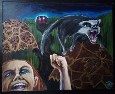 Abstraktes Bild Modern Art UNIKAT Acryl auf Leinwand 50x40cm Flucht vor Grimbart