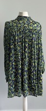 ZARA KLEID BOHO VOLANT KLEID LANGE ÄRMEL IN GRÜN LILA GELBE BLUMEN GR.L A-LINIE
