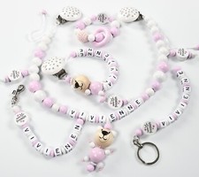 Schnullerkette mit Namen kleine Prinzessin rosa 5 tlg. SET  Mädchen Baby♥Geburt♥