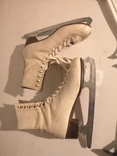 Alte Schlittschuhe Gr. 39 weiss Retro Vintage Dekoration Echtleder Leder