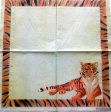 2 seltene Servietten ~ Liegender Tiger Afrika Asien Gepard Raubkatze rar