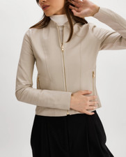 Damen Beige Lederjacke Biker