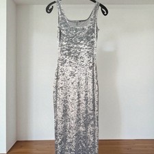 Langes elegantes Pannesamt Kleid Sommerkleid Partykleid - Silbergrau Gr. 36
