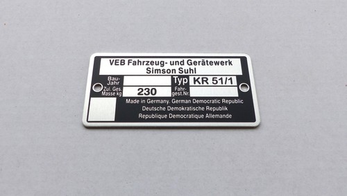 Typenschild simson kr51 - typenschild, kr51/1