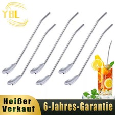 2 in 1 Strohhalmlöffel Trinkhalme Löffel Edelstahl Trinklöffel Wiederverwendbar