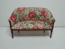 JBM Sofa, rosa Rosenmuster, Wallnuss, antik, 1:12, Puppenhaus, NEU & OPV