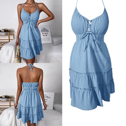 Damen neckholder minikleid mit - damen, neckholder-minikleid