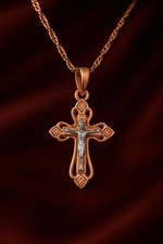 Jesus Kreuz Halskette Anhänger 585 RG Rotgold Rosegold mit Zirkon 42 cm + 6 cm 