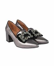 *** DI LAURO  *** Pumps mit Blockabsatz Gr. 38 Silber Strass Leder RAS