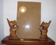 Alter Holz Fotoständer Bilder Ständer Foto Halter mit 2 Holz geschnitzten Hunden