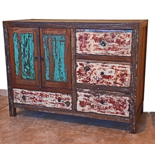 Kommode industrielle mit holz - kommode',