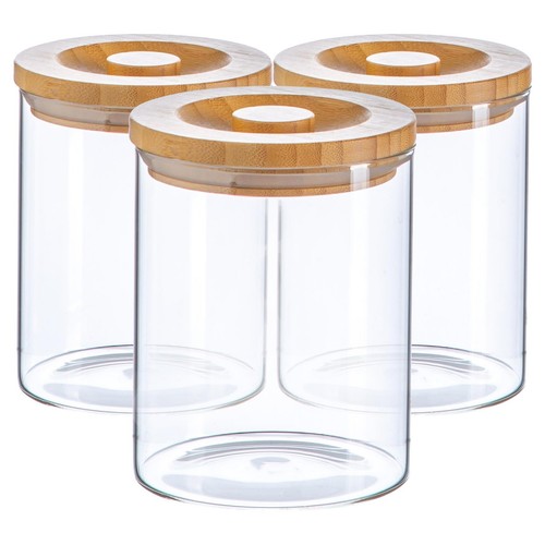 3pc glasdose mit holzdeckel - glasdose,