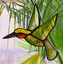 Bleiverglasung Fensterbild Suncatcher Facetten- Kolibri, gedoppelt, in Tiffany