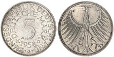 BRD 5 DM 1958 J Silber