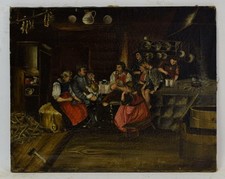 19 Jahrhundert, Altes Gemälde „In der Bauernstube“, Öl, 45 x 37 cm