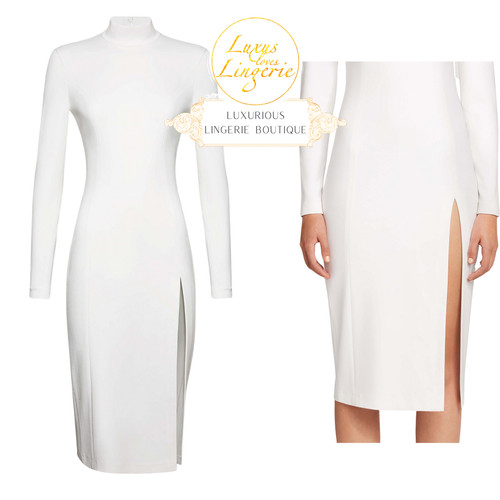 Midi turtleneck slit - turtleneck, dress