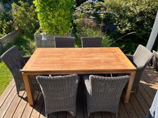 Garten-Sitzgruppe, Teakholztisch + 6 Korbsessel