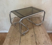 Barwagen Tisch 70er Jahre Space Age Chrom Beistelltisch Servierwagen Opal Glass