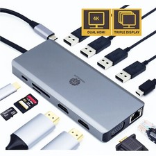 USB Typ C Hub Docking Station Dual HDMI Triple Display PD 100W, VGA, 13 in 1
