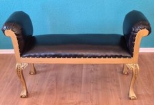 SITZBANK HOCKER SCHEMEL HOLZ GOLDTON POLSTER SCHWARZ CHIPPENDALE-STIL