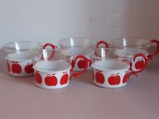 5 Teegläser Tassen Metall Apfel Dekor Jenaer Glas 70er Jahre
