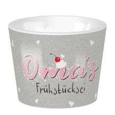 Niedlicher Sheepworld Eierbecher aus Porzellan mit Spruch "Oma's Frühstücksei"