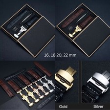 Echtleder Uhrenarmband Armband Universal 16 18 20, 22 mm Butterfly-Faltschließe