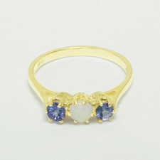 Natürlich Äthiopische Opal Und Tansanit Trilogie Edelstein Ring 14k Gelbgold