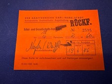 a. Fahrschein DDR Zeiten Kraftverkehr Karl Marx Stadt Chemnitz Augustusburg 1986