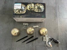 Lichtobjekt 3er Set Gold leuchtende Glaskugeln.