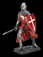 Kreuzritter Figur - Ritter mit Schwert & Schild in Rot - Mittelalter Deko 17,5cm