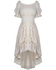 Dark In Love Langes Steampunk Kleid Creme Off White Spitze Vintage Victorian Gothic