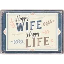 Nostalgic-Art - Retro Blechschild Metallschild Postkarte - Happy Wife Happy Life