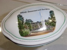 Andenkendose um 1910 Potsdam Sanssouci mit Fontäne Porzellan Andenken Dose
