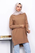 Kamel Strick-Tunika Kleid –