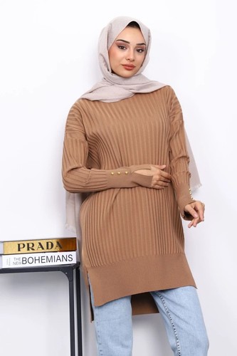 Kamel strick tunika - strick-tunika, kleid