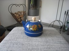 Emaille Email Teekessel Wasserkessel blau Motiv Vintage Wasserkocher 20 cm Deko