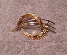 Brosche 14k Weiß- und Gelbgold mit Perle