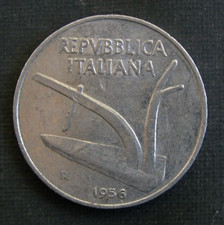 MR) Italien 10 Lire 1956 Italia +++ Pflanze Getreide Weizen Ähre Pflugschar +++